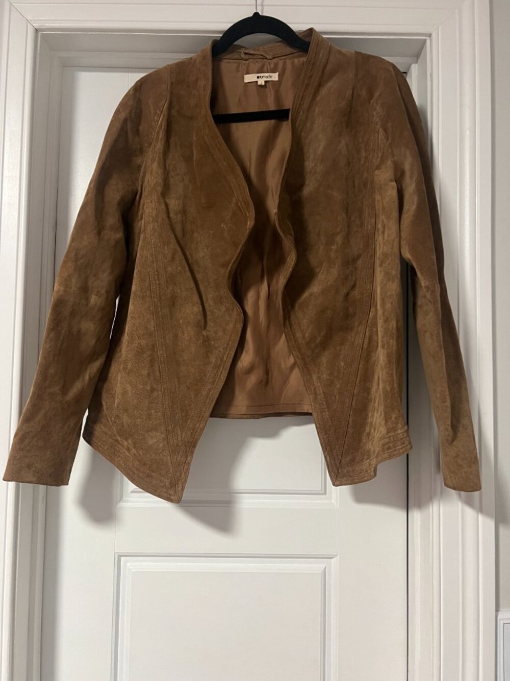 LA Made Tan Camel Suede Waterfall Open-Front Jacket Size L